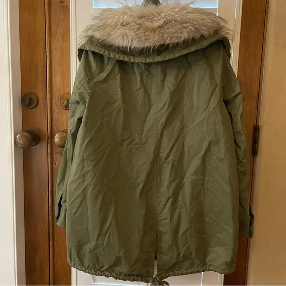 Sam Edelman Green Utility Jacket with Fur-Trimmed Hood - Picture 10 of 11